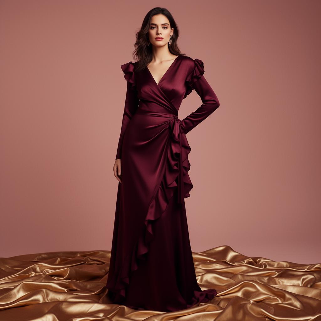 Rose Satin Wrap Dress